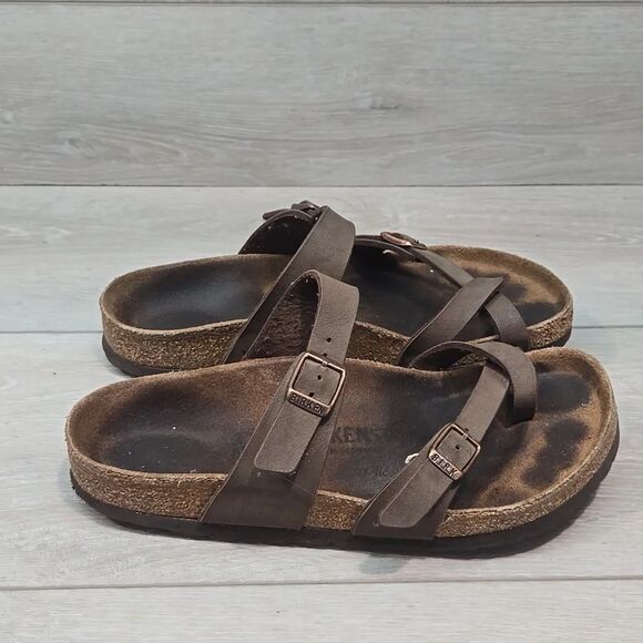 Birkenstock Women Mayari Loop Toe Brown Sandals Slide Flats Shoes Sz 37/6 Regula - Picture 2 of 10
